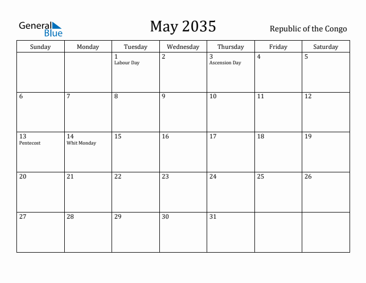May 2035 Calendar Republic of the Congo