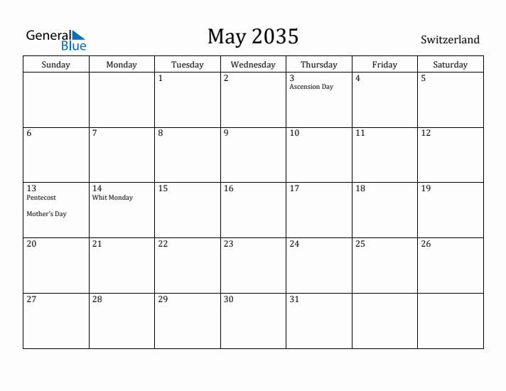May 2035 Calendar Switzerland