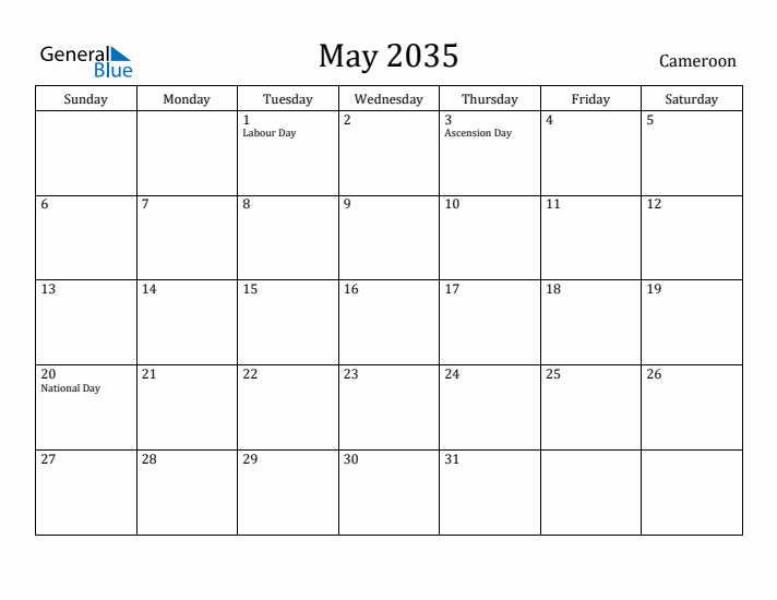 May 2035 Calendar Cameroon