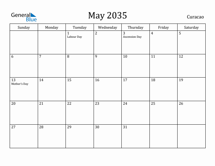 May 2035 Calendar Curacao