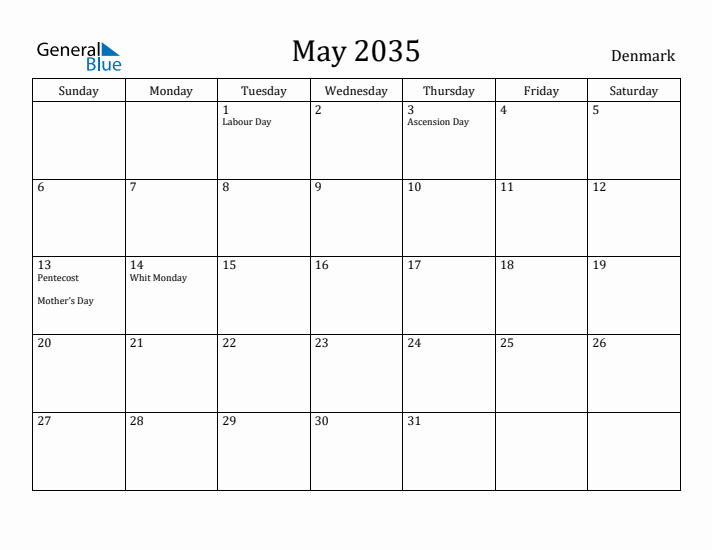 May 2035 Calendar Denmark