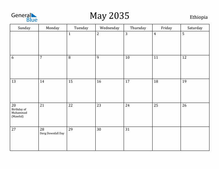 May 2035 Calendar Ethiopia