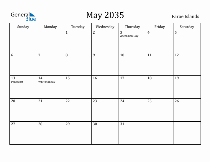 May 2035 Calendar Faroe Islands