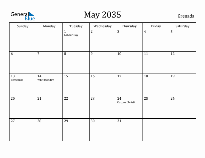 May 2035 Calendar Grenada