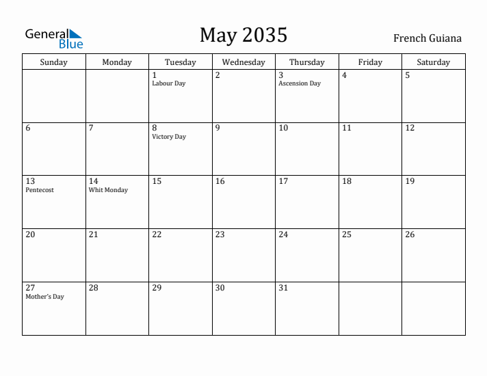 May 2035 Calendar French Guiana