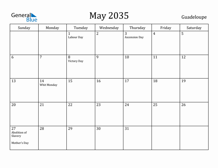 May 2035 Calendar Guadeloupe