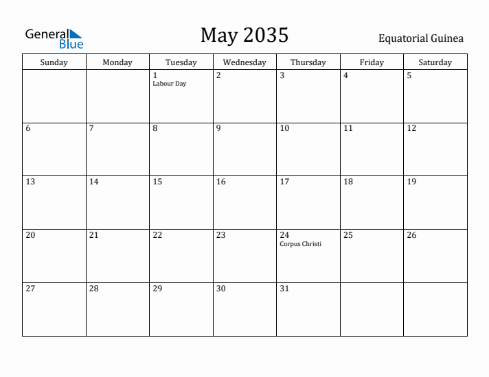 May 2035 Calendar Equatorial Guinea