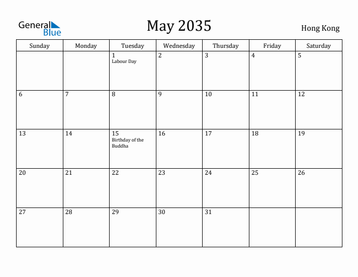 May 2035 Calendar Hong Kong