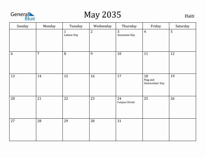 May 2035 Calendar Haiti