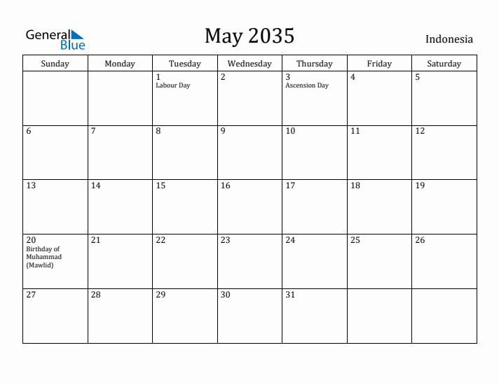 May 2035 Calendar Indonesia