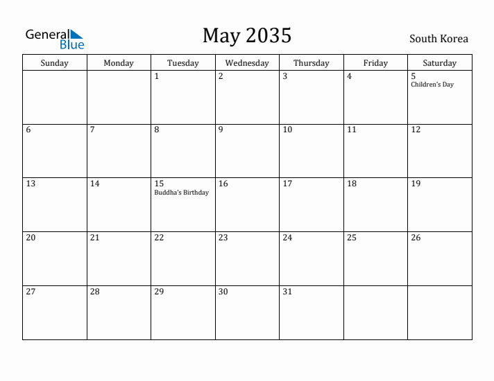 May 2035 Calendar South Korea