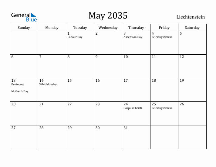 May 2035 Calendar Liechtenstein