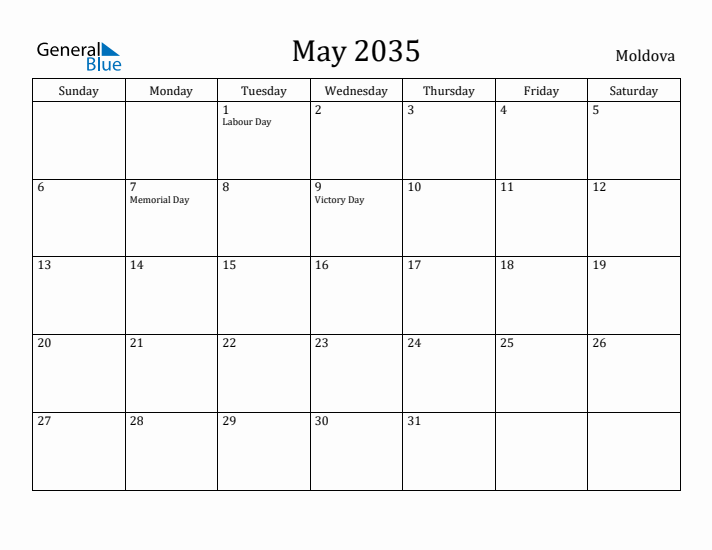 May 2035 Calendar Moldova