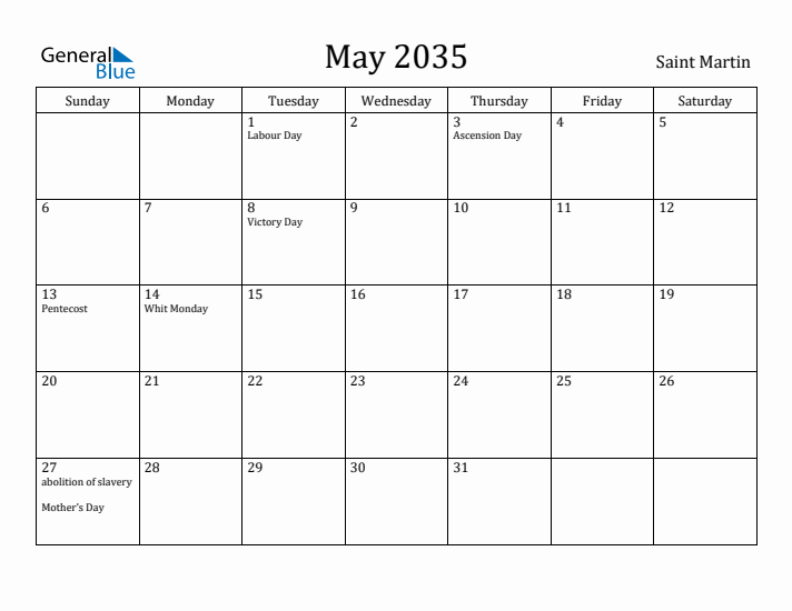 May 2035 Calendar Saint Martin