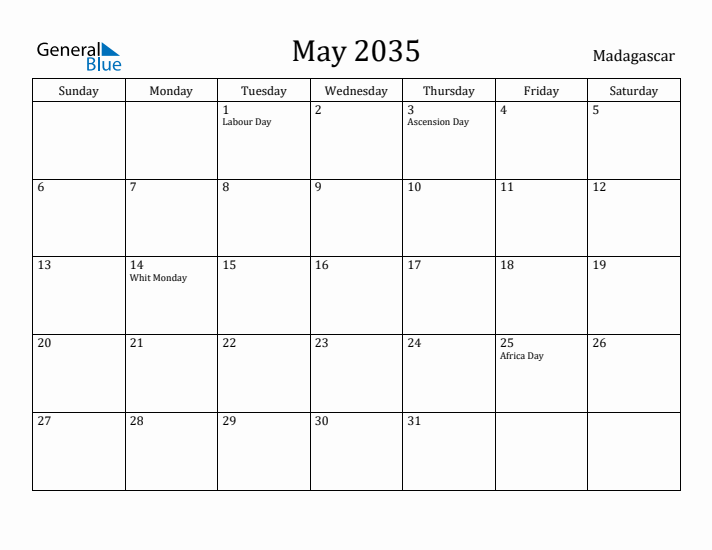 May 2035 Calendar Madagascar