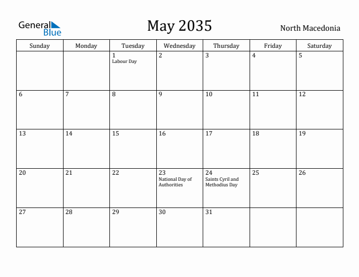 May 2035 Calendar North Macedonia