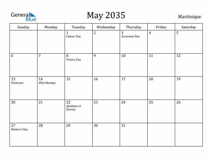 May 2035 Calendar Martinique