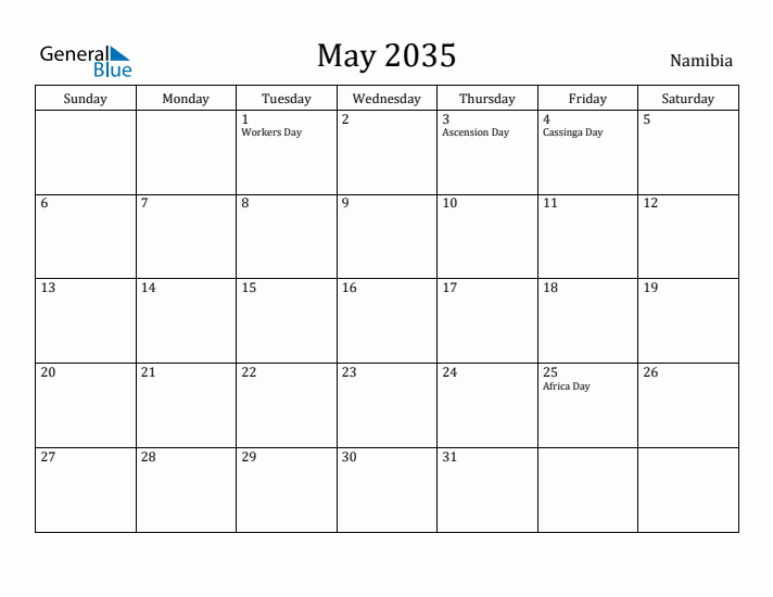 May 2035 Calendar Namibia