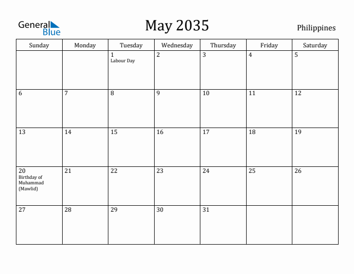 May 2035 Calendar Philippines