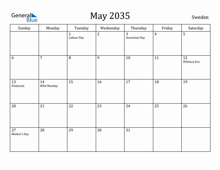 May 2035 Calendar Sweden