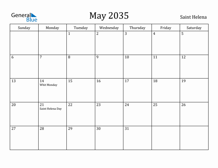 May 2035 Calendar Saint Helena