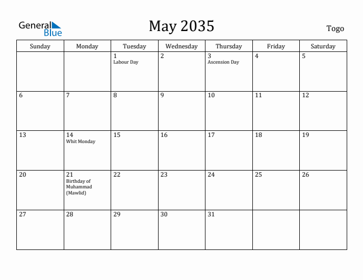 May 2035 Calendar Togo