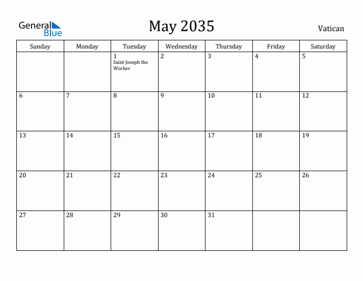 May 2035 Calendar Vatican