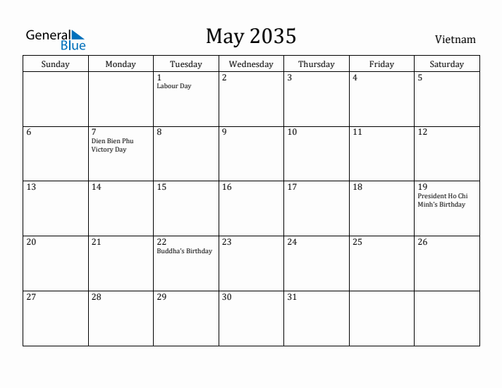 May 2035 Calendar Vietnam