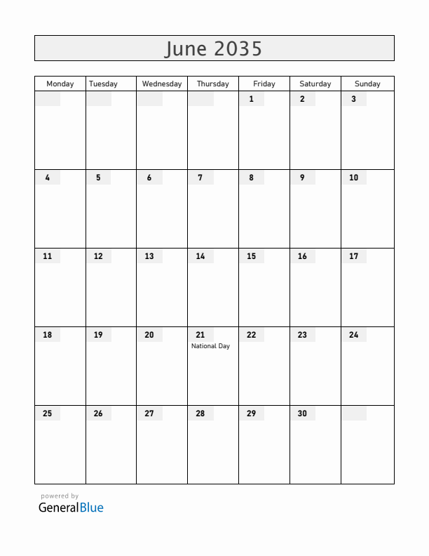 Greenland June 2035 Calendar with Holidays