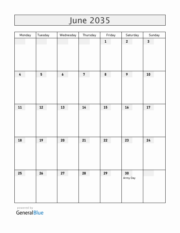 Guatemala June 2035 Calendar with Holidays