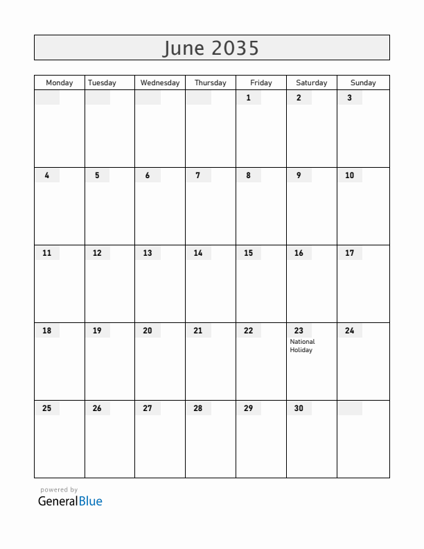Luxembourg June 2035 Calendar with Holidays