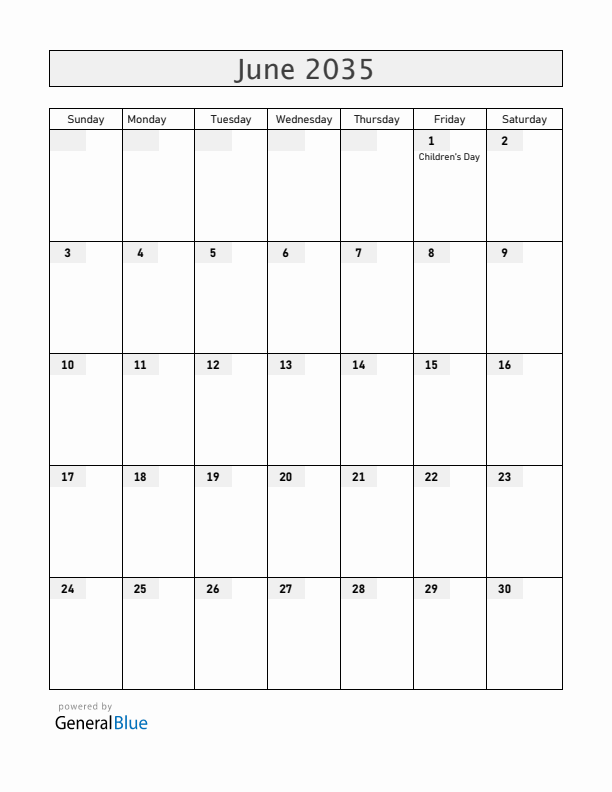 Albania June 2035 Calendar with Holidays