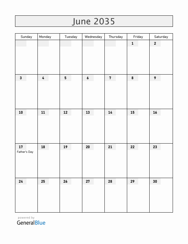 Guernsey June 2035 Calendar with Holidays