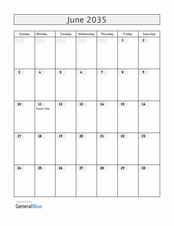 Honduras June 2035 Calendar with Holidays