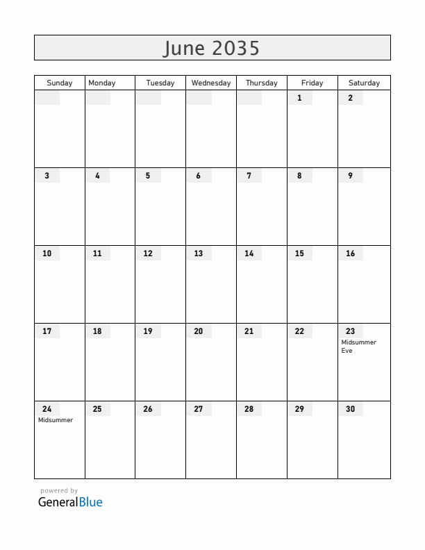 Latvia June 2035 Calendar with Holidays