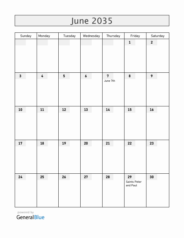Malta June 2035 Calendar with Holidays