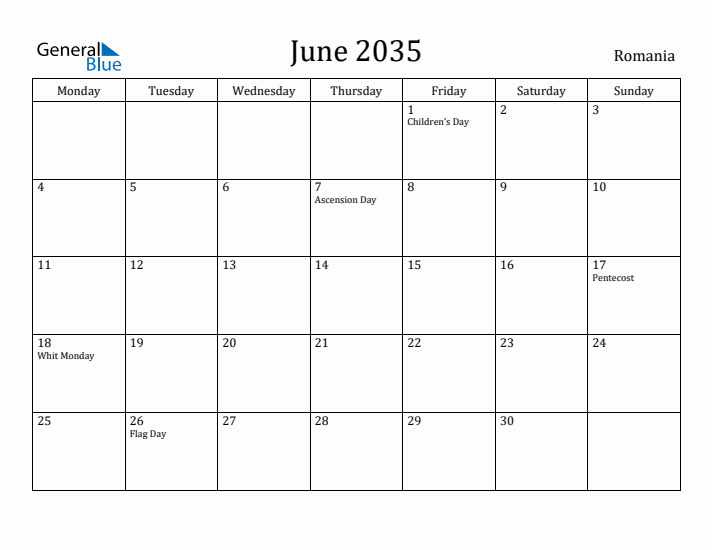 June 2035 Calendar Romania