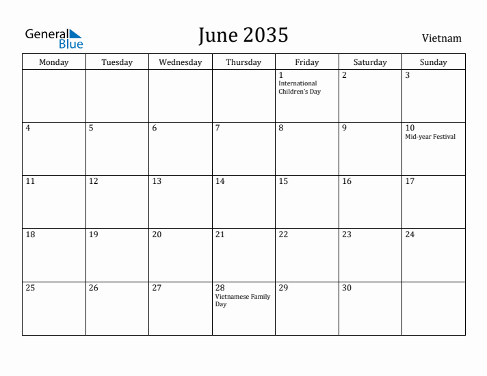 June 2035 Calendar Vietnam