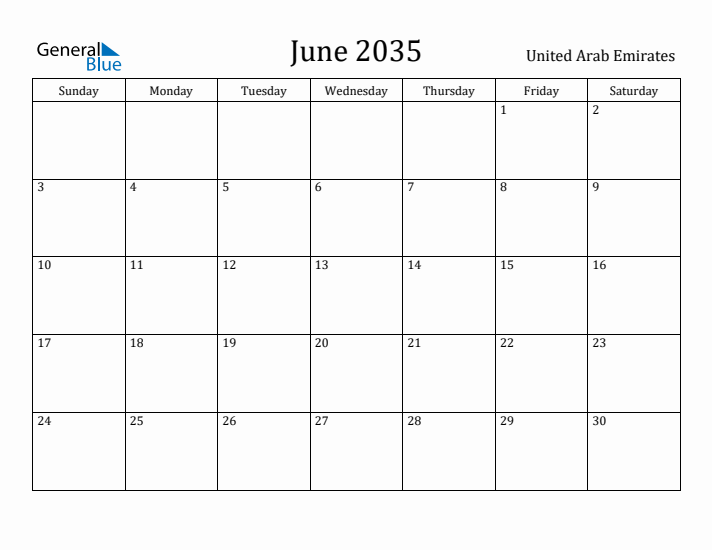 June 2035 Calendar United Arab Emirates