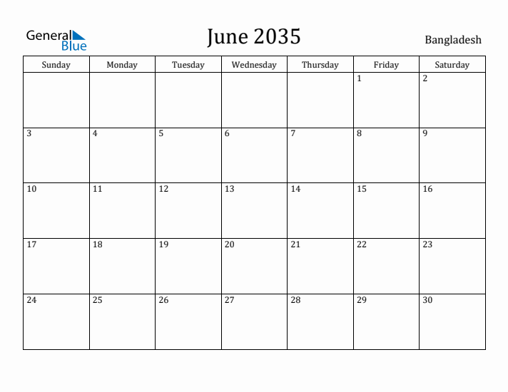 June 2035 Calendar Bangladesh