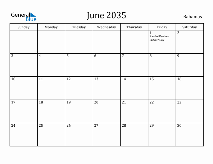 June 2035 Calendar Bahamas