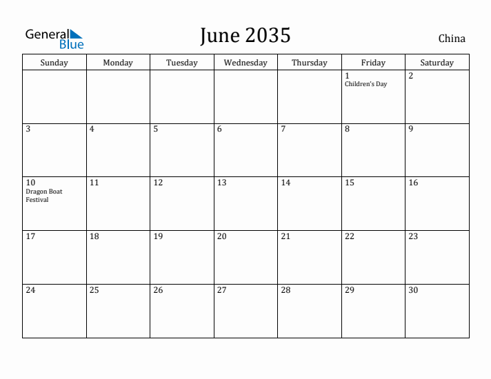 June 2035 Calendar China