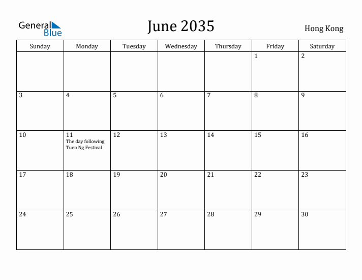 June 2035 Calendar Hong Kong