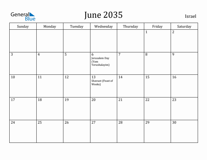 June 2035 Calendar Israel