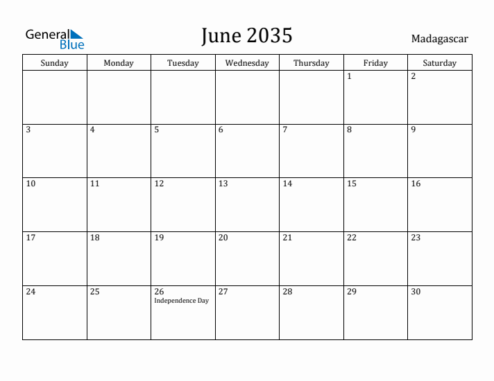 June 2035 Calendar Madagascar