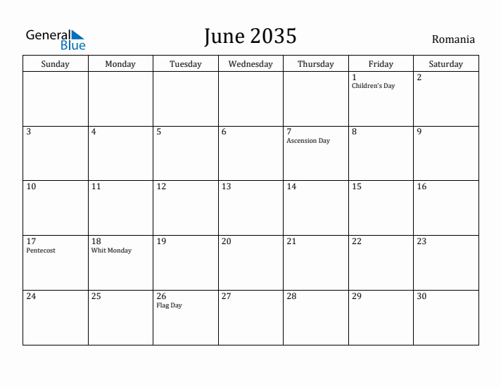 June 2035 Calendar Romania