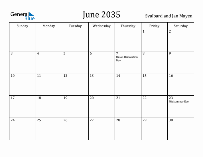 June 2035 Calendar Svalbard and Jan Mayen