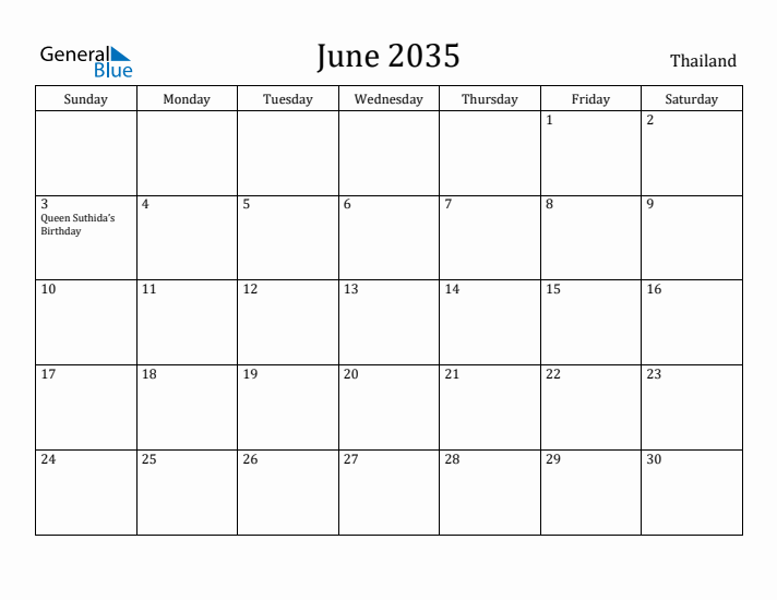 June 2035 Calendar Thailand