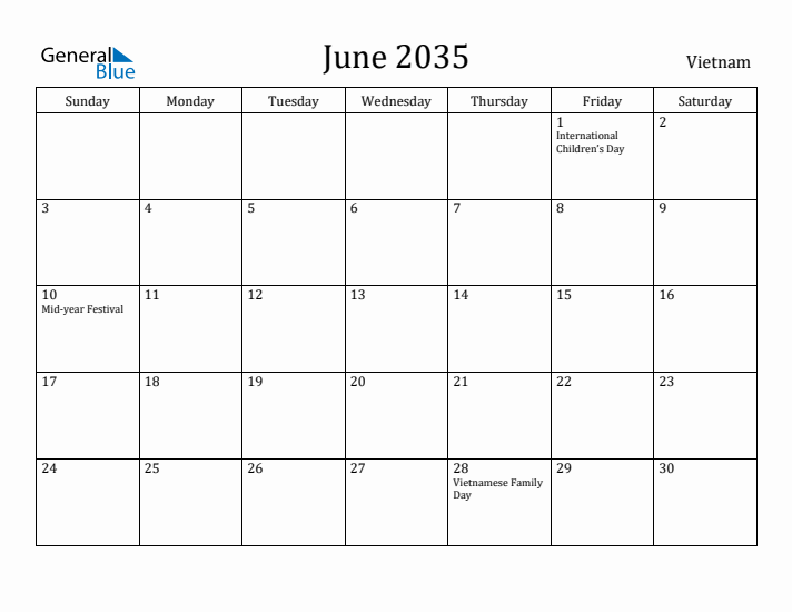 June 2035 Calendar Vietnam