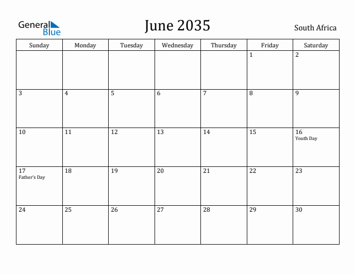 June 2035 Calendar South Africa